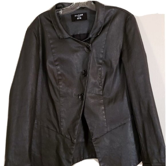 STUDIO B3 BLACK ASSYMETRIC COTTON COATED JACKET, SIZE 44/46 - Picture 12 of 13